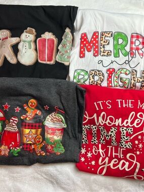 Women Christmas Graphic Holiday Tshirt Bundle 1 - Multi Color/Multi Design